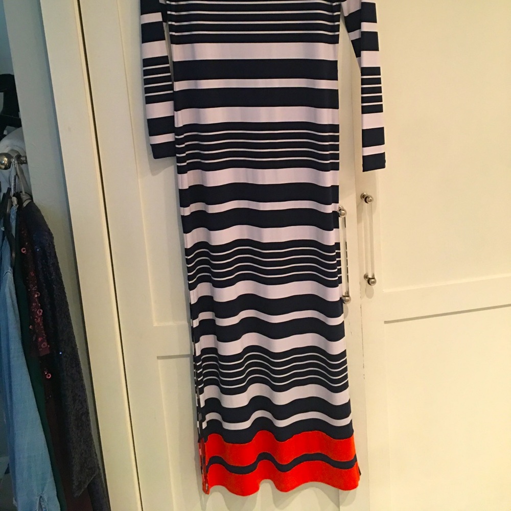 Michael Kors red, white, and blue striped maxi dress.